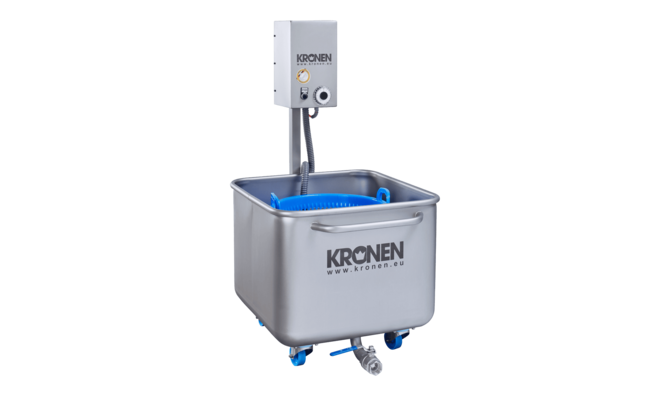 Batch-Gebläsewaschmaschine DS1000 mobil von KRONEN für das Waschen, Tauchen und hygienische Behandeln von Salat, Gemüse und Obst in kleineren Mengen
