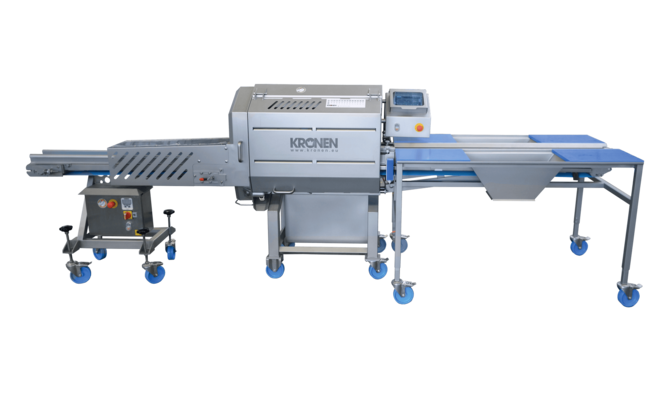 Coupeuse longitudinale GS 10-2 TTS avec réduction maximale des déchets grâce à la commande SPS - pour une découpe parfaite et en douceur des légumes, des fruits, des substituts végétaliens et de la charcuterie