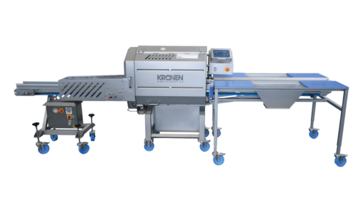Belt cutting machine GS 10-2 TTS with maximum waste reduction thanks to PLC control – for the perfect and gentle cutting of vegetables, fruit, vegan substitutes, and cooked meats