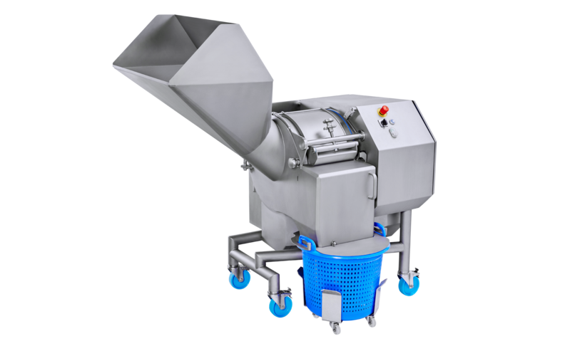 Cutting machine for dices, sticks, and slices KUJ HC-220 for cutting large quantities of vegetables, fruit, and meat – large capacity, precise cuts, even with the tiniest of dices, strips, and slices, even with delicate products