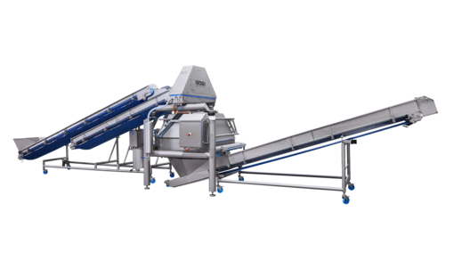 K850 drying system from KRONEN: large-scale centrifuge plant for up to 5 t/h – for products including salad (salad mixes, lamb’s lettuce, iceberg, rucola etc.), herbs, spinach, cut vegetables (e.g. carrots and cabbage) as well as fruit and mushrooms