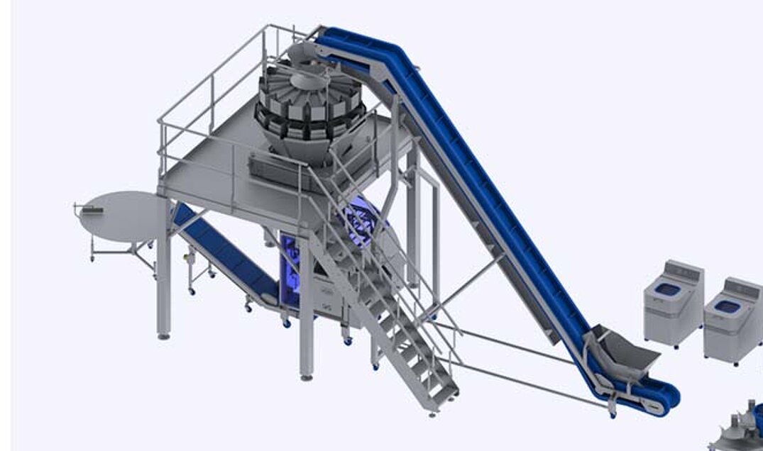 Ausgebaute KRONEN Verarbeitungs- und Verpackungslinie für Salat, Gemüse und Salat von 100 bis 1.000 kg/h: Step 3 