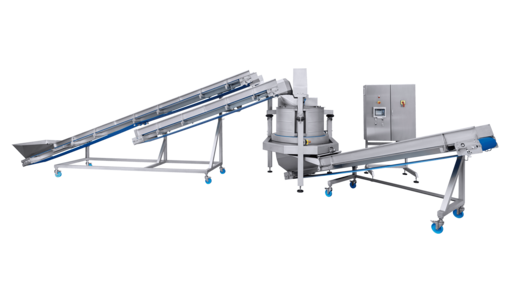 K650 Trocknungssystem von KRONEN: Großzentrifugenanlage für u.a. Salat (Salatmischungen, Feldsalat, Eisberg, Rucola, etc.), Kräuter, Spinat, geschnittenes Gemüse (z.B. Möhren und Kohl) und Obst sowie Pilze