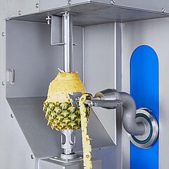 Éplucheuse à ananas et à melons AMS 220 de KRONEN : système d'épluchage très efficace associé à une fonction de découpe - spécialement pour les ananas