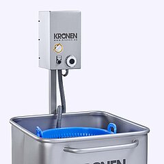 Le laveur à soufflante par lot DS1000 mobile de KRONEN pour les salades, légumes et fruits est facile à utiliser, à nettoyer et à entretenir