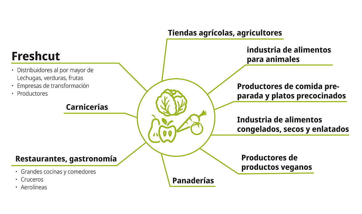 Tecnología de procesado KRONEN (incluyendo ensaladas, verduras, hierbas, frutas) para Freshcut (mayoristas de verduras/frutas, procesadores), carnicerías/charcuterías, catering, restauración (comercial) (comedores, cantinas, barcos, aerolíneas), granjas, industria de piensos/alimentación animal, fabricantes de comidas precocinadas/preparadas, industria de alimentos congelados, secos y enlatados, productores de productos veganos, panaderías/panaderías  Traducción realizada con la versión gratuita del traductor DeepL.com