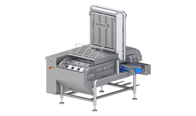 Paprika-Entkern- und Teilmaschine für das halbautomatische, kostensparende Vorbereiten von Gemüse-Paprika mit hoher Kapazität und Qualität - vom KRONEN-Partner Hitec Food Systems