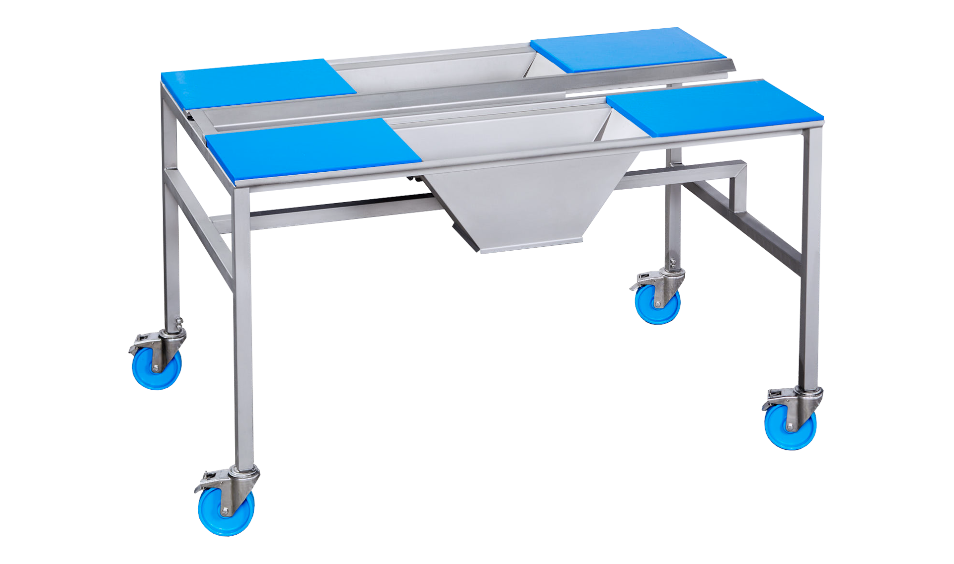 La table de parage permet à quatre personnes de préparer les produits à l’étape de transformation suivante.