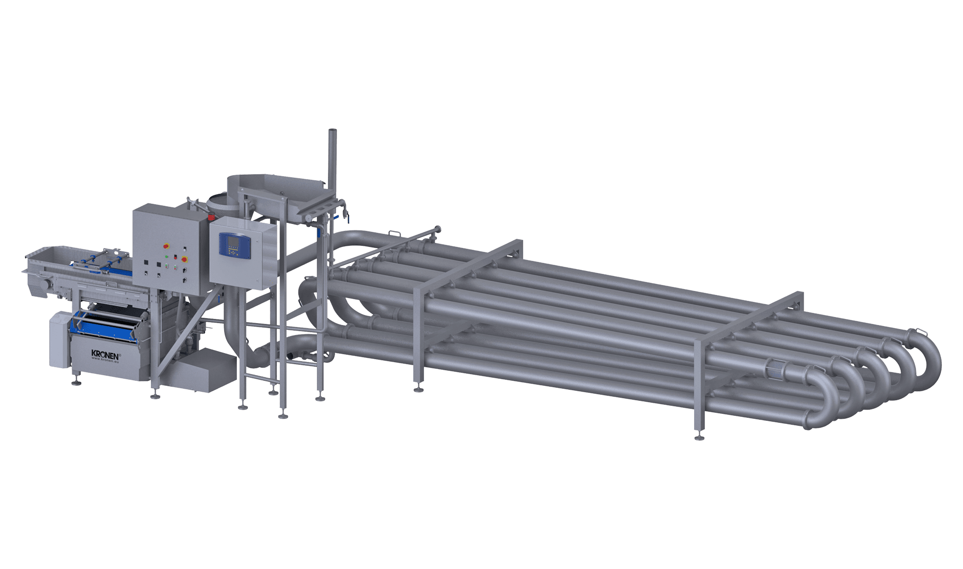 Das Vortex-System gewährleistet eine definierte Verweilzeit der Produkte im Waschwasser, die dabei komplett vom Wasser umschlossen sind.