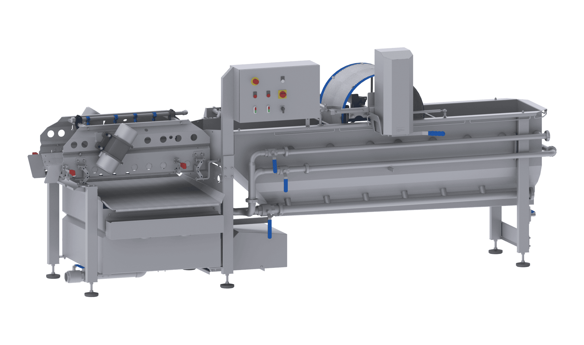 Kosteneffektiv, effizient und schonend waschen mit der Waschmaschine GEWA 3800 ECO von KRONEN: geschnittene und ganze Produkte (Salat, Gemüse, Kräuter, Obst u.a.) bis 1.000 kg/h.