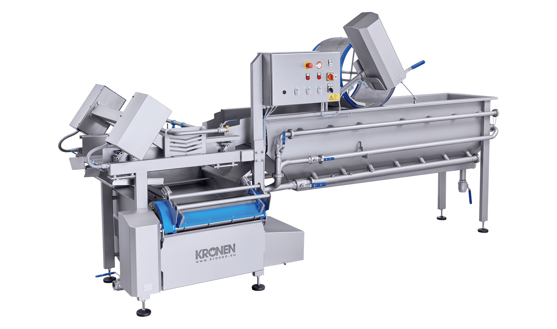 The washing machine GEWA 3800 PLUS from KRONEN for the effective, gentle and economic washing of cut and whole products (salad, vegetables, herbs, fruit etc.) up to 2.5 t/h.