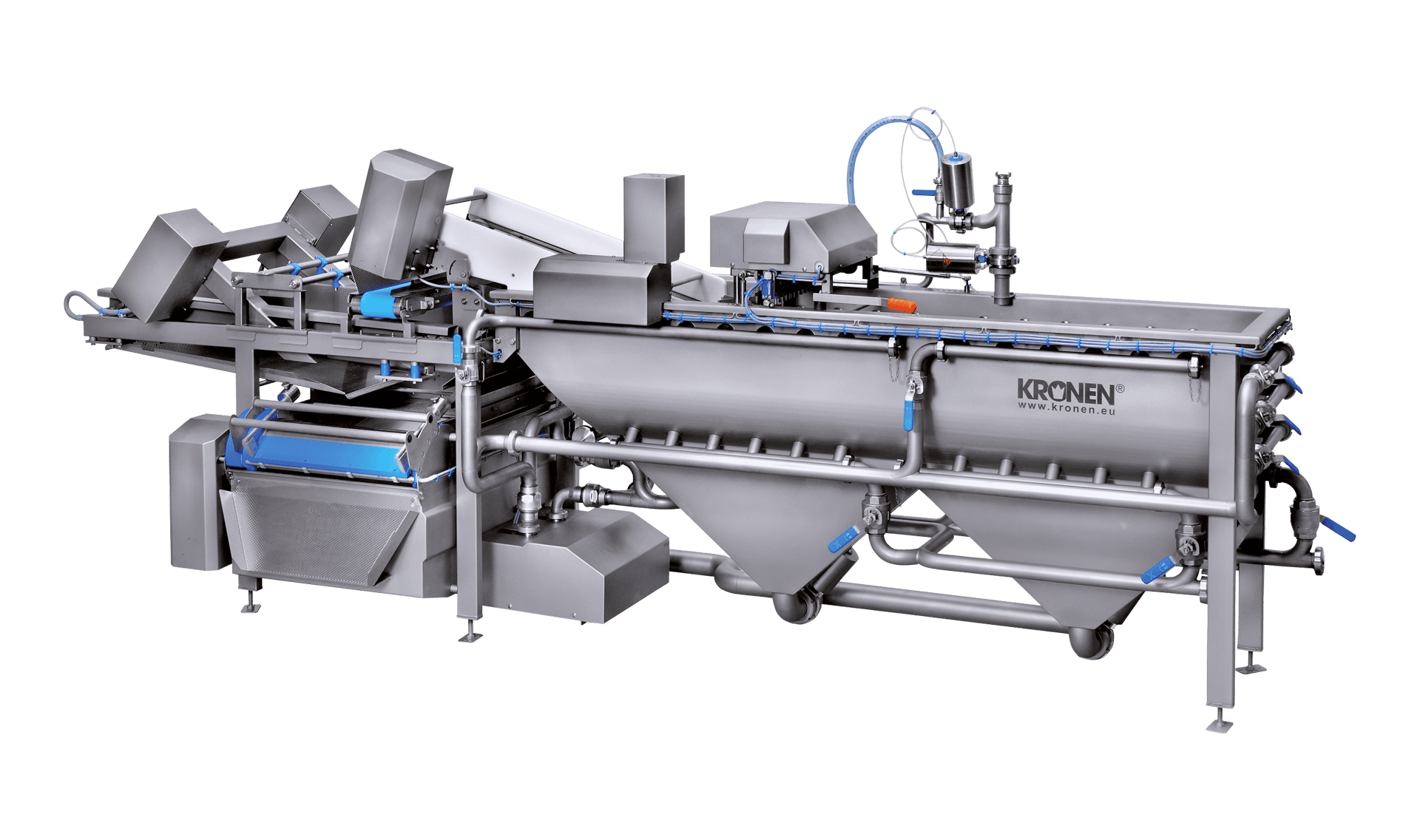 Laveur GEWA 3850V PLUS de KRONEN : lavage, nettoyage et tri efficaces des poivrons coupés non épépinés et d'autres produits que l'on peut trier en raison de leurs propriétés de flottation