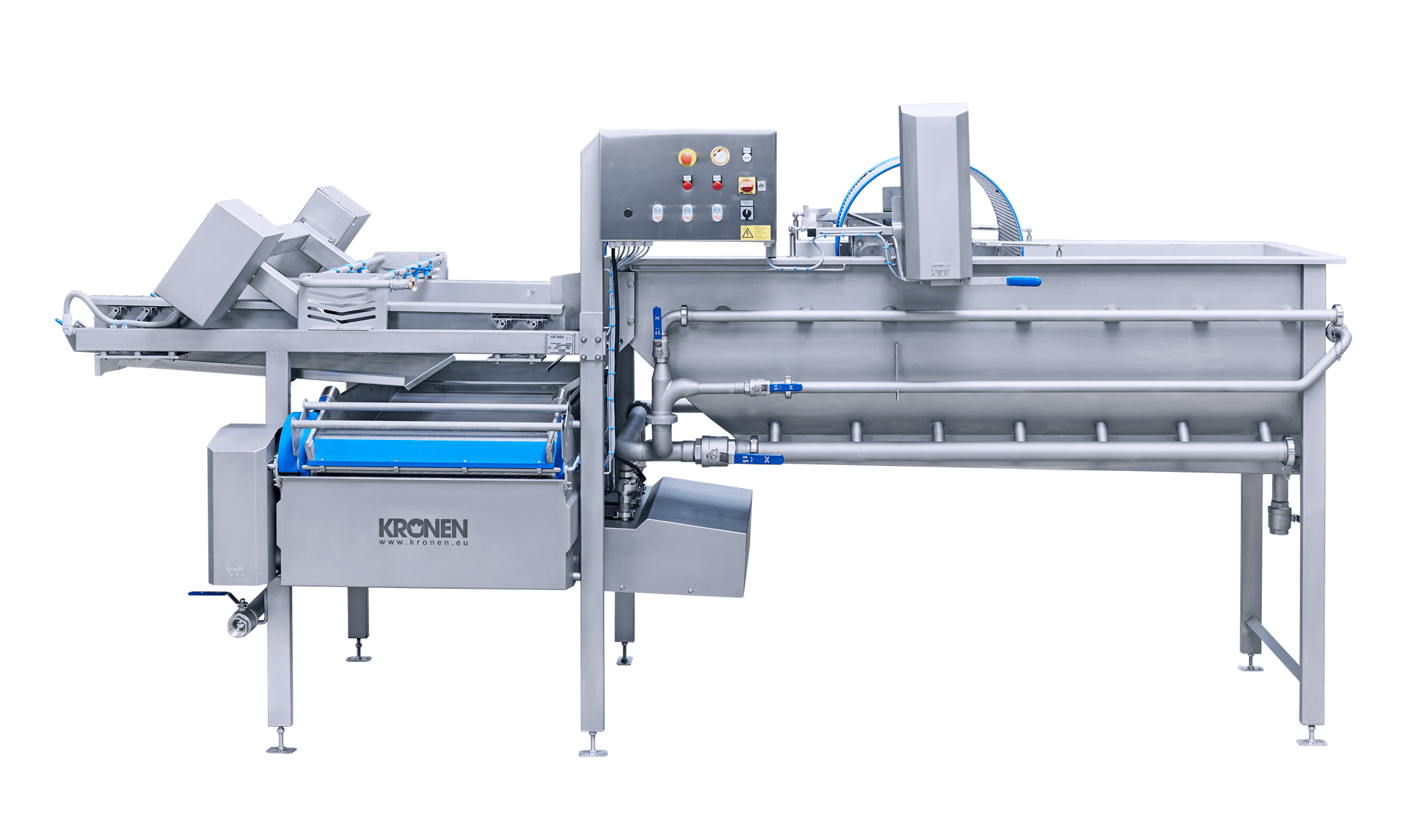 Le laveur GEWA 4000 PLUS de KRONEN pour un lavage efficace, en douceur et économique des produits coupés et entiers (salades, légumes, herbes aromatiques, fruits et autres), grandes capacités jusqu'à 4 t/h.