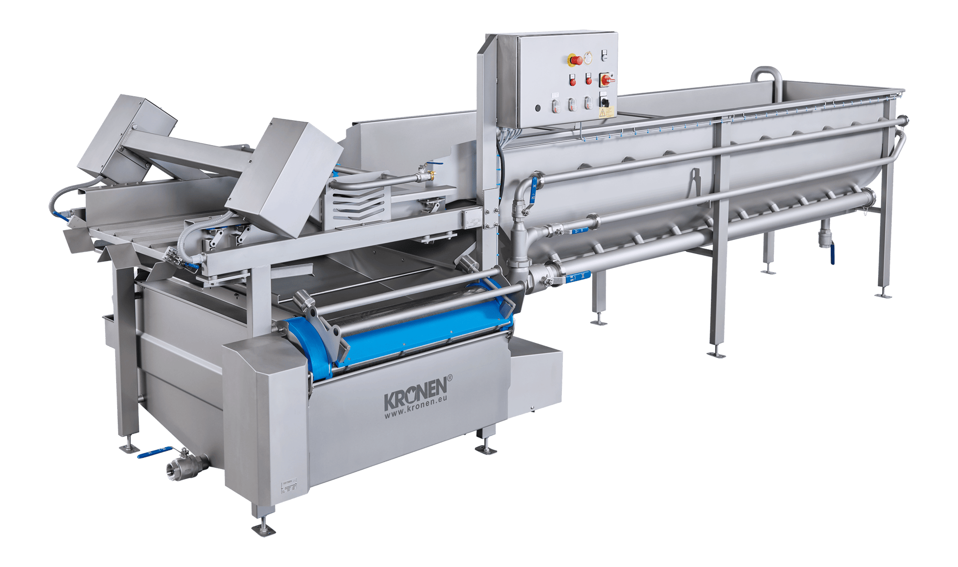 Lavadora GEWA 5000 PLUS de KRONEN para el lavado efectivo, cuidadoso y económico de productos cortados y enteros (lechuga, vegetales, hierbas, frutas, etc.) en grandes capacidades de hasta 5 t/h.