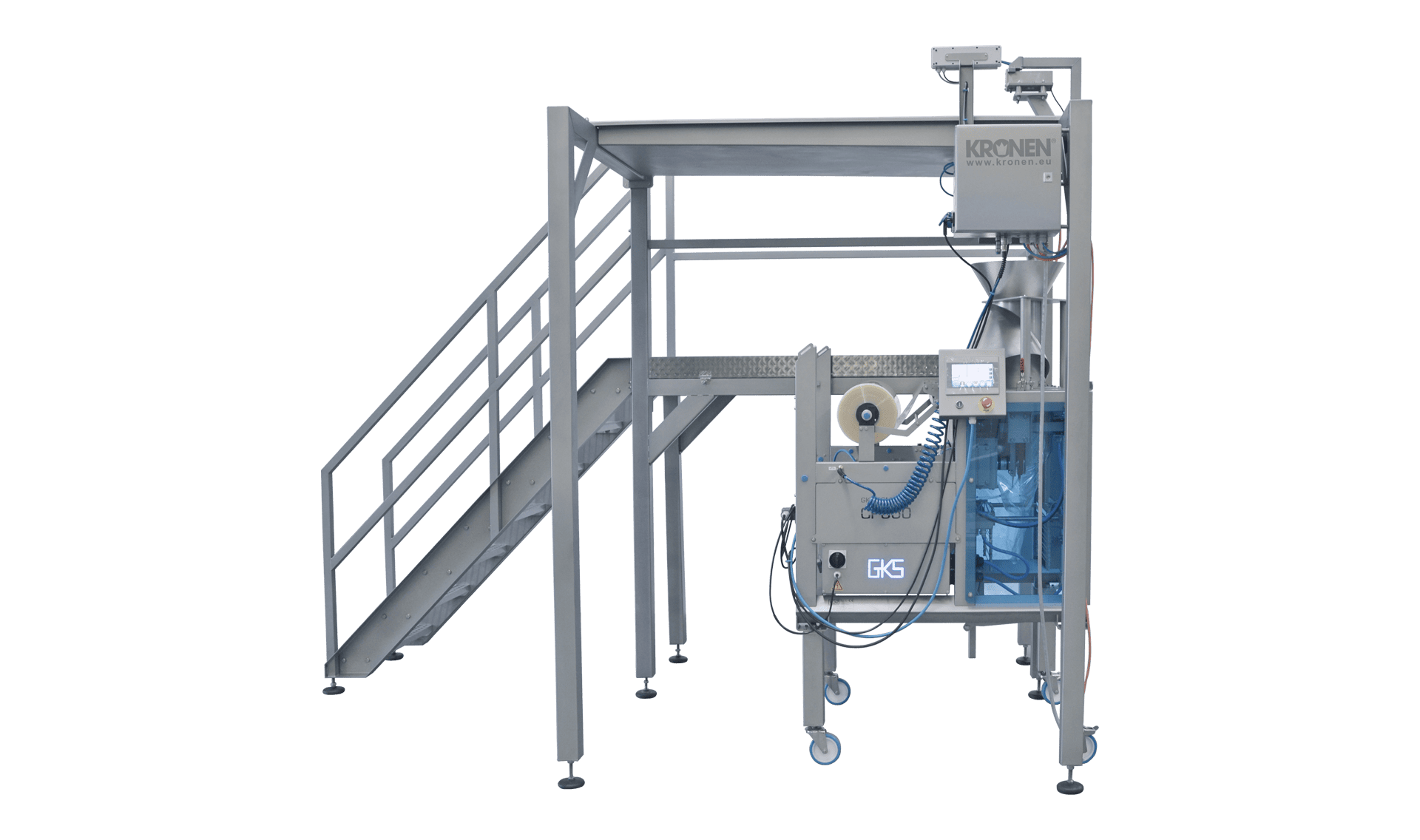 Wiegepodest KWT 16 von KRONEN für das halbautomatische, ergonomische Mischen, Wiegen und Befüllen von schüttfähigen Lebensmittel und Produkten in repräsentative Beutel